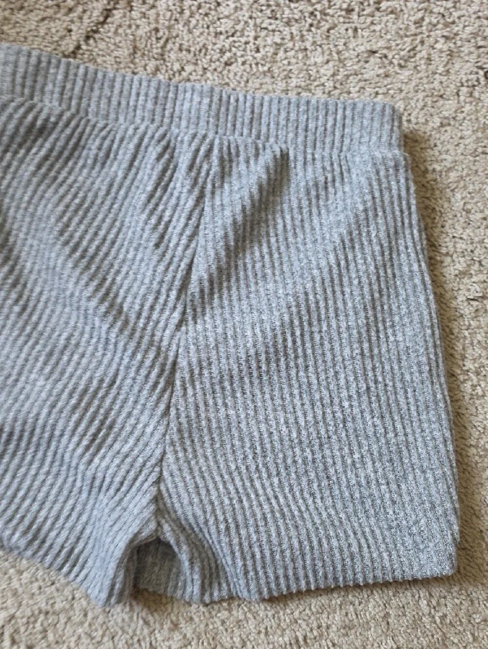 Brushed Ribbed High-Waist Knit Shorts in Light Gray
